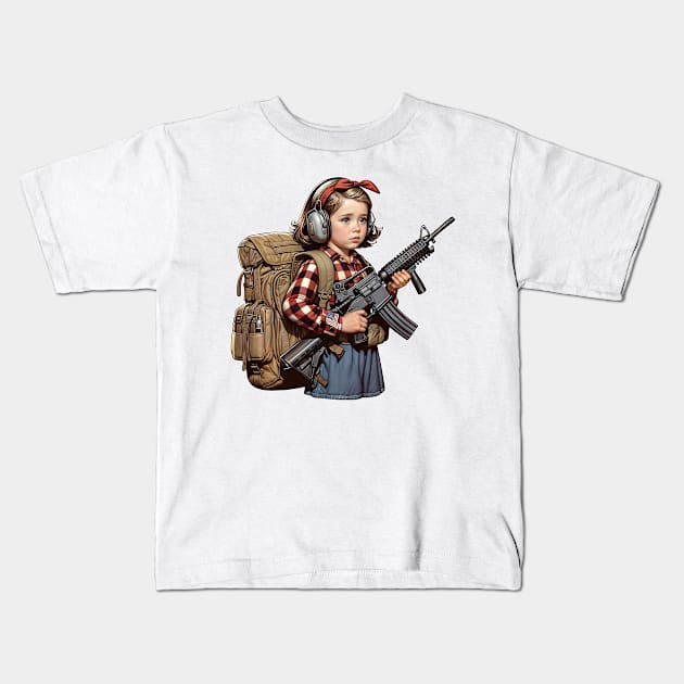 The Little Girl and a Toy Gun Kids T-Shirt by Rawlifegraphic